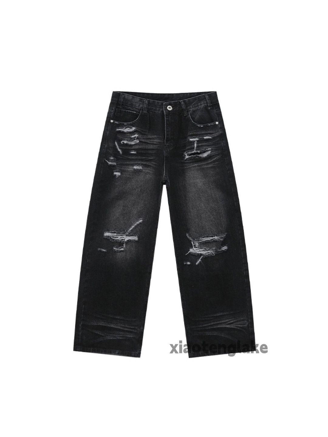 Jean Unisex washed faded loose baggy ripped damaged jeans Size US 30 / EU 46 - 5 Thumbnail