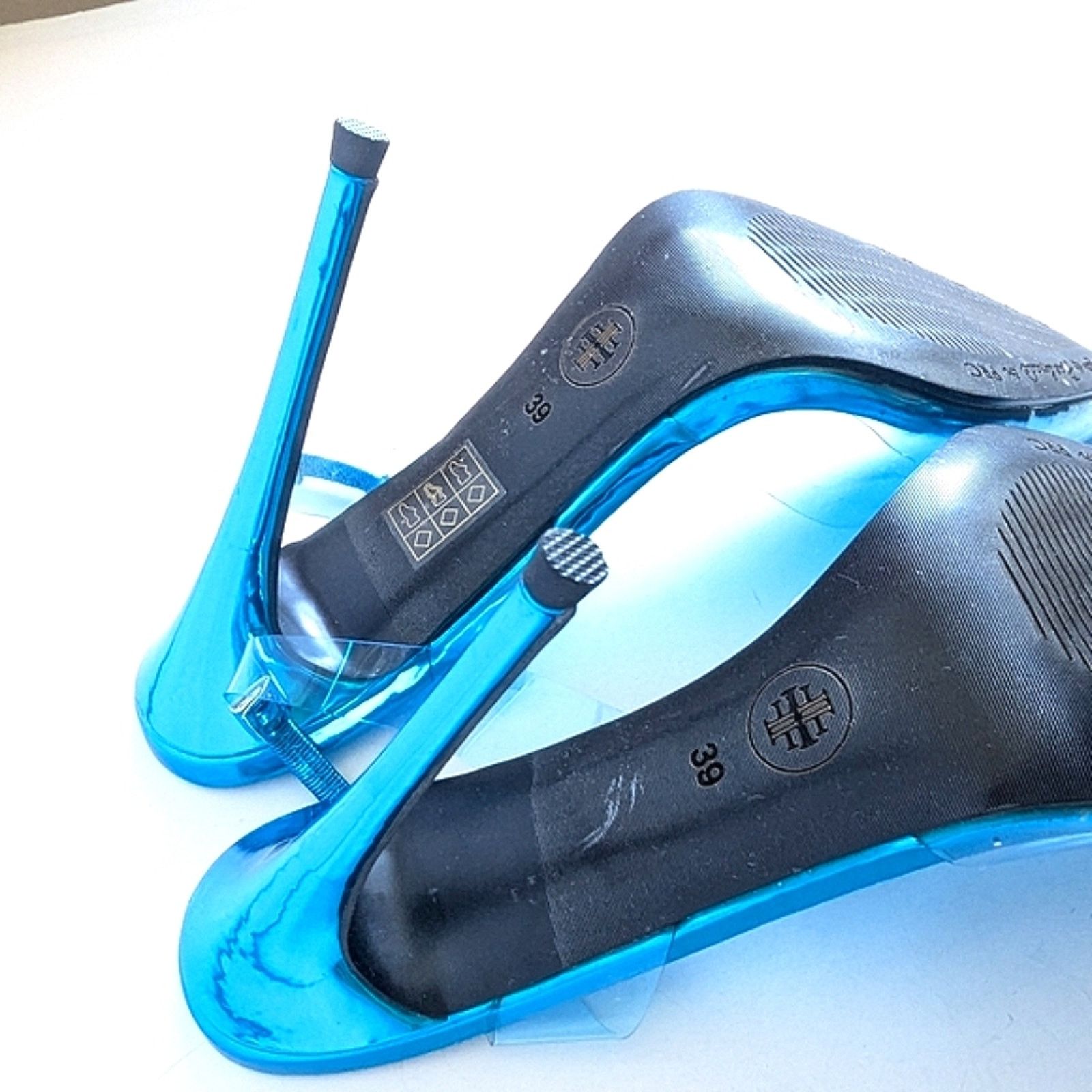 Homme + Femme La FEMME Los Angeles Transparent Blue PVC Ankle Strap Heel Pump Size US 8 / IT 38 - 9 Thumbnail