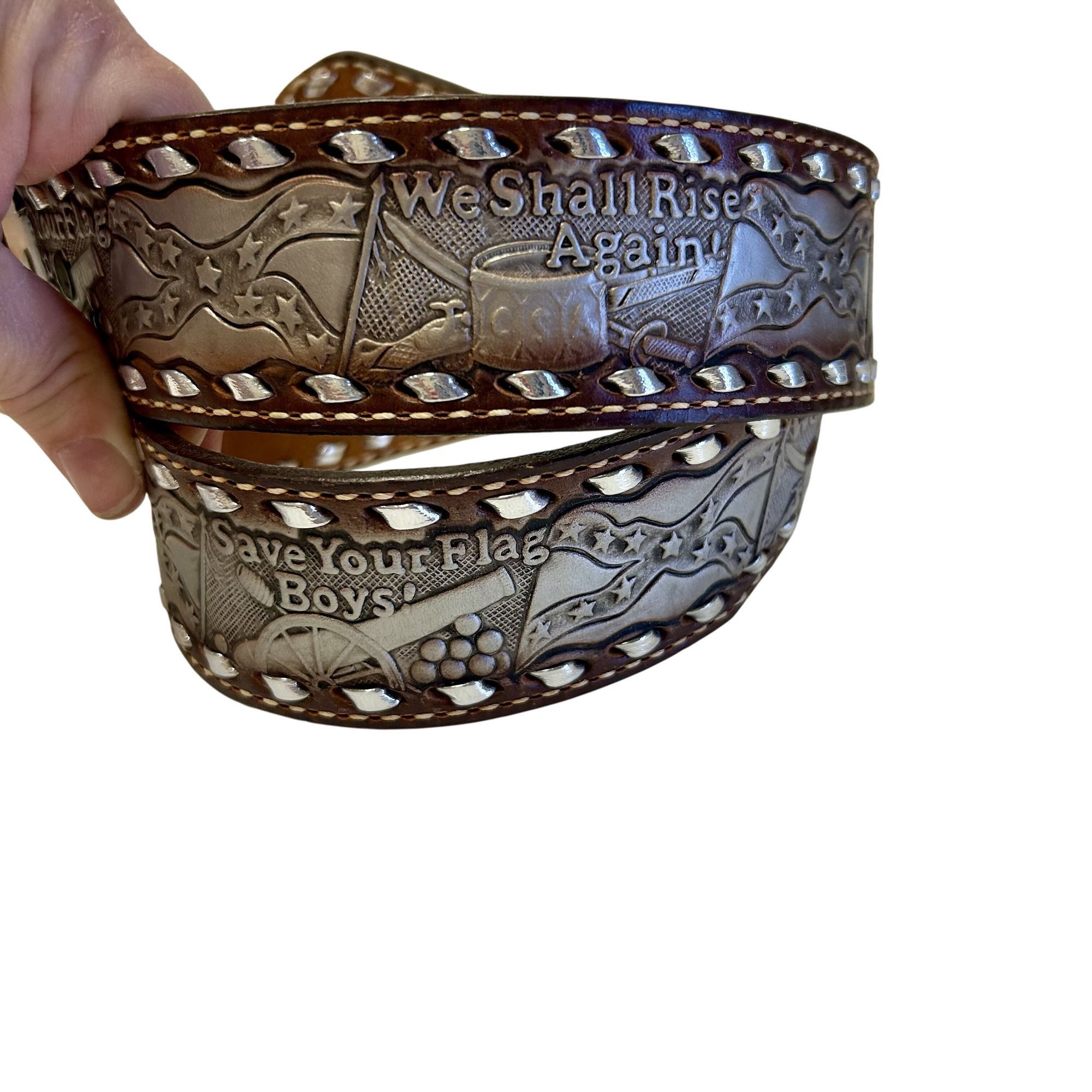 Other TOOLED Leather Laced CSA We Shall RISE Again SAVE YOUR FLAG Size 28 - 5 Thumbnail