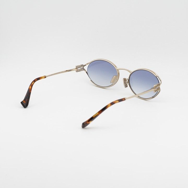 Miu Miu Miu Miu MU52YS ZVN80O Sunglasses Gold Oval Frame, Blue Size ONE SIZE - 4 Thumbnail