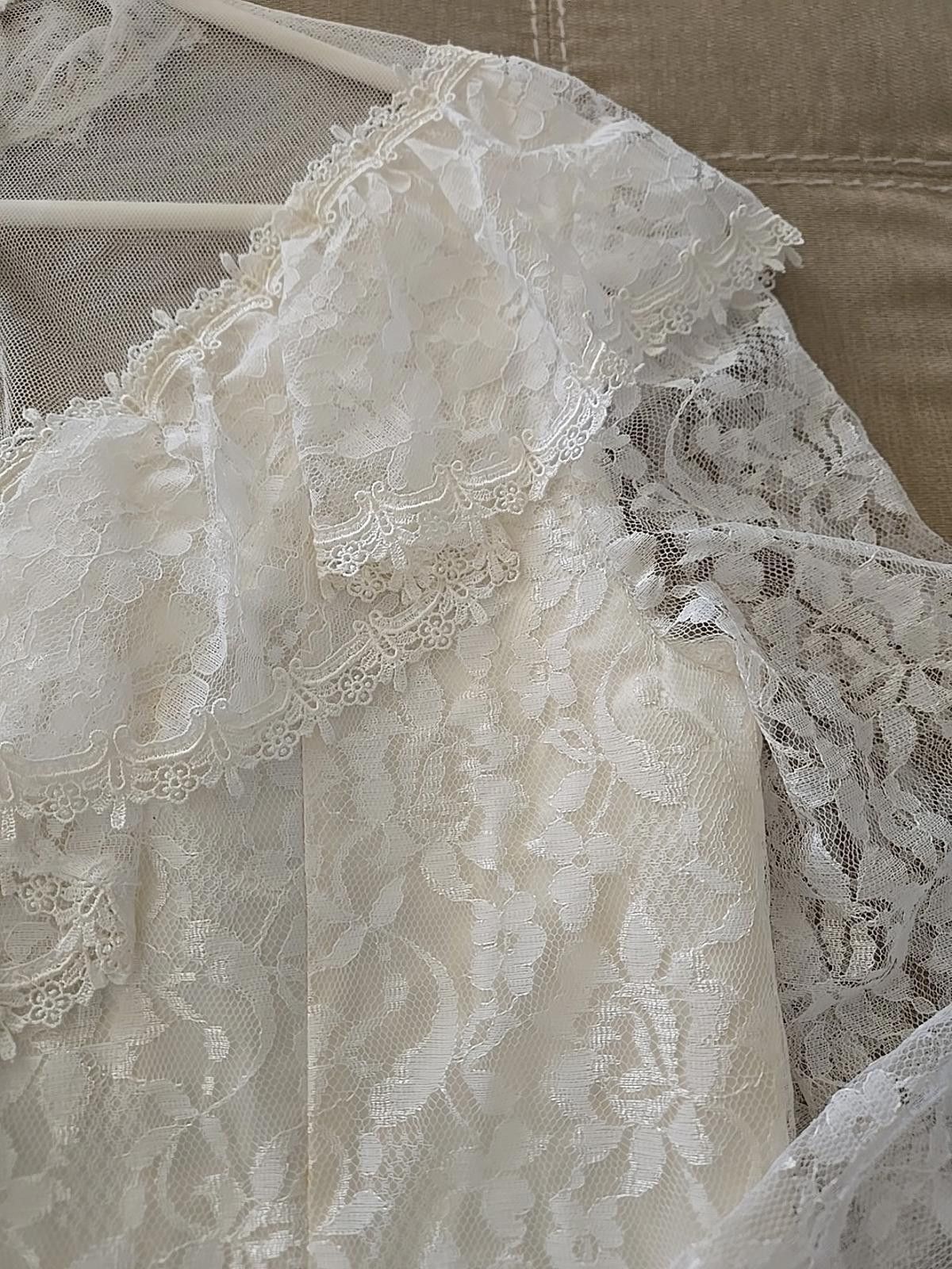 Jessica McClintock Vtg 70s White Lace LS Blouse Ruffle Shirt Jessica Mclintock Size M / US 6-8 / IT 42-44 - 6 Thumbnail