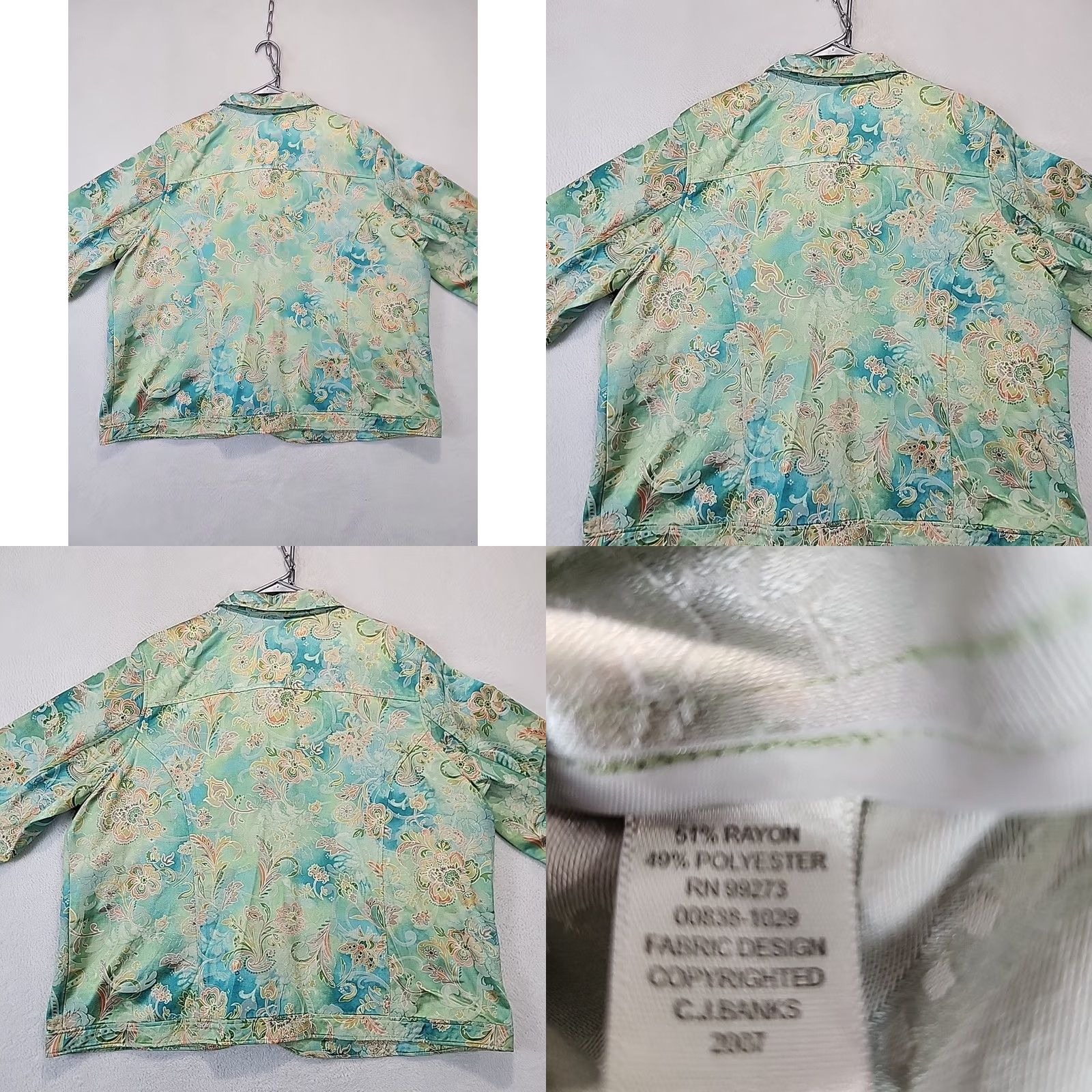 Vintage VINTAGE CJ Banks Floral Jacket Women's Plus Size 3X Green Button Front Shacket Top Size XXL / US 16-18 / IT 52-54 - 9 Thumbnail