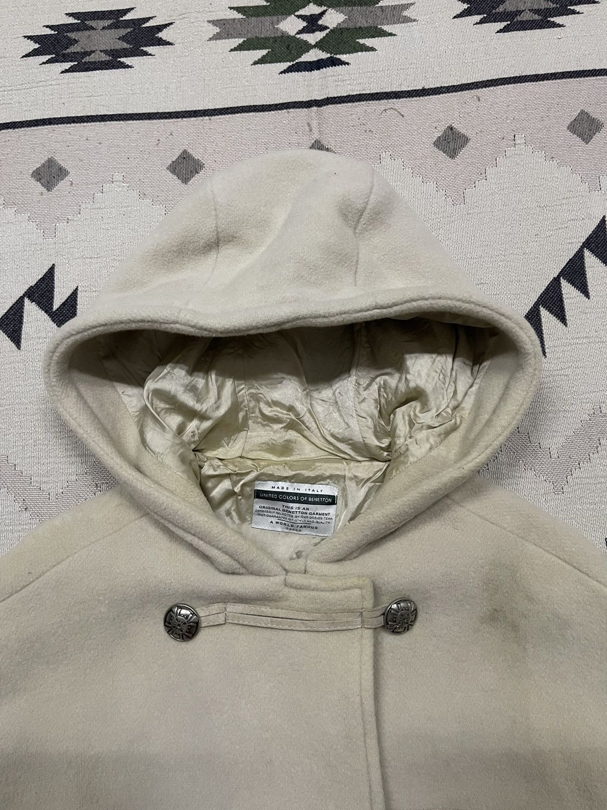 United Colors Of Benetton 1990s UNITED COLORS OF BENETTON WOOL DUFFLE HOODED COAT Size XS / US 0-2 / IT 36-38 - 9 Thumbnail