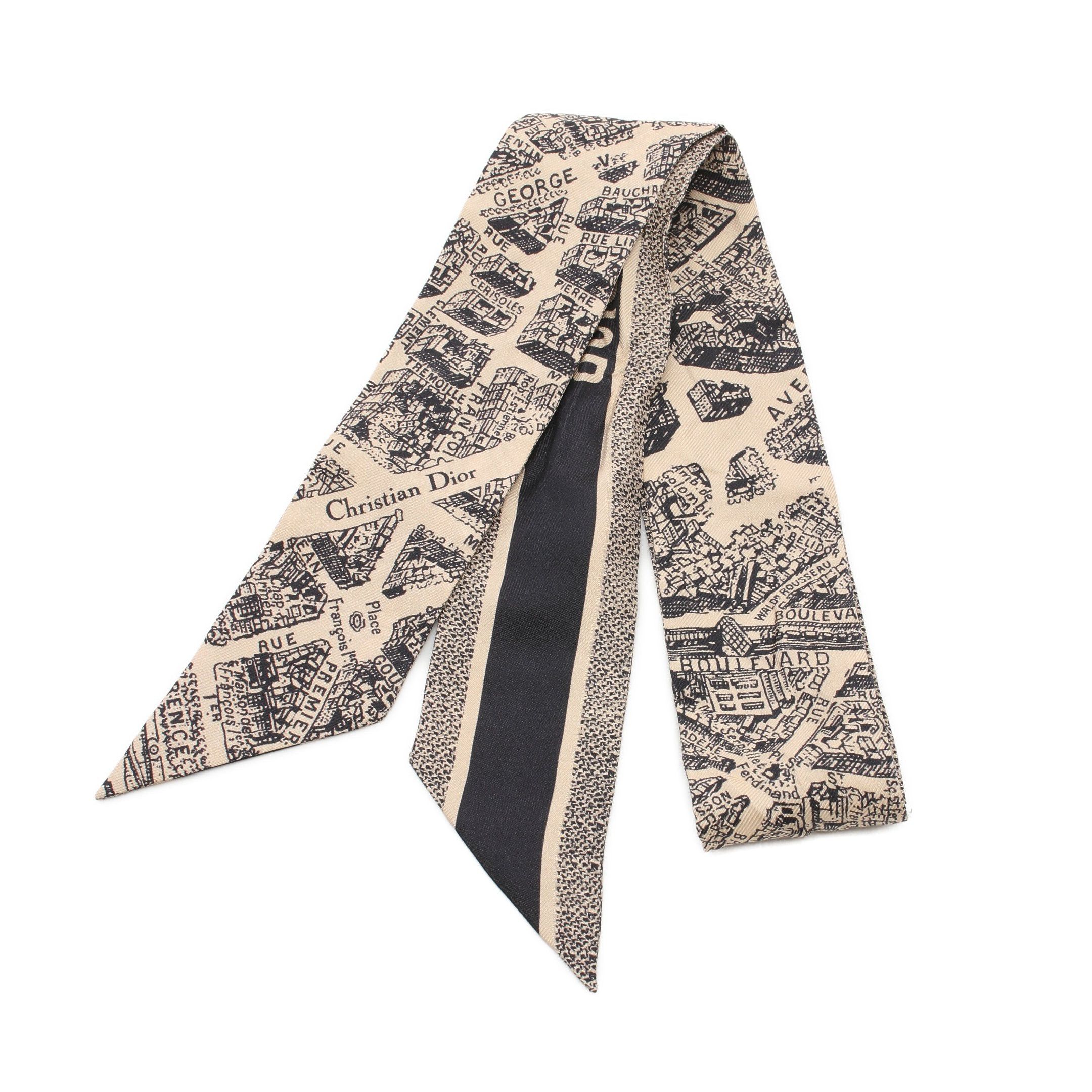 Dior Dior Plan De Paris Mitzah Scarf Silk Beige Black Size ONE SIZE - 1 Thumbnail