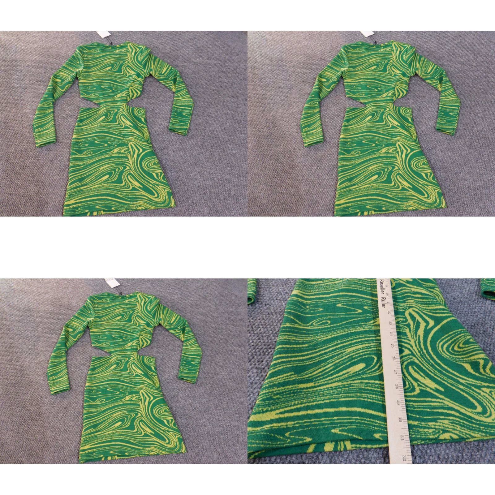 Zara Zara Dress Women Geometric Day Party Casual A-Line Knee Length Green Polyester Crew Neck Zip Raglan Sleeve Stretch Medium M Regular Velvet? Size M / US 6-8 / IT 42-44 - 8 Thumbnail