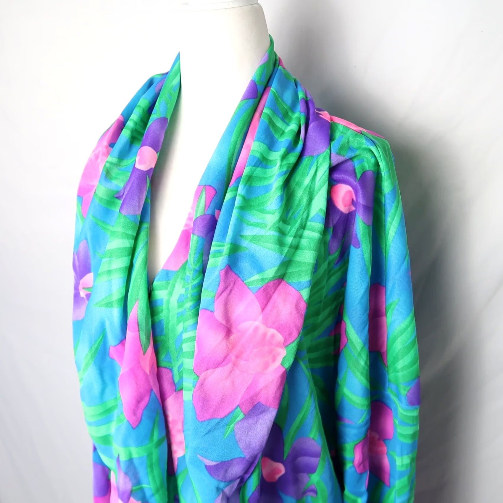 Vintage VINTAGE Sandcastle Coverup Shirt 1980s Green Purple Tropical Floral Leaf Nylon M Womens Size ONE SIZE - 3 Thumbnail