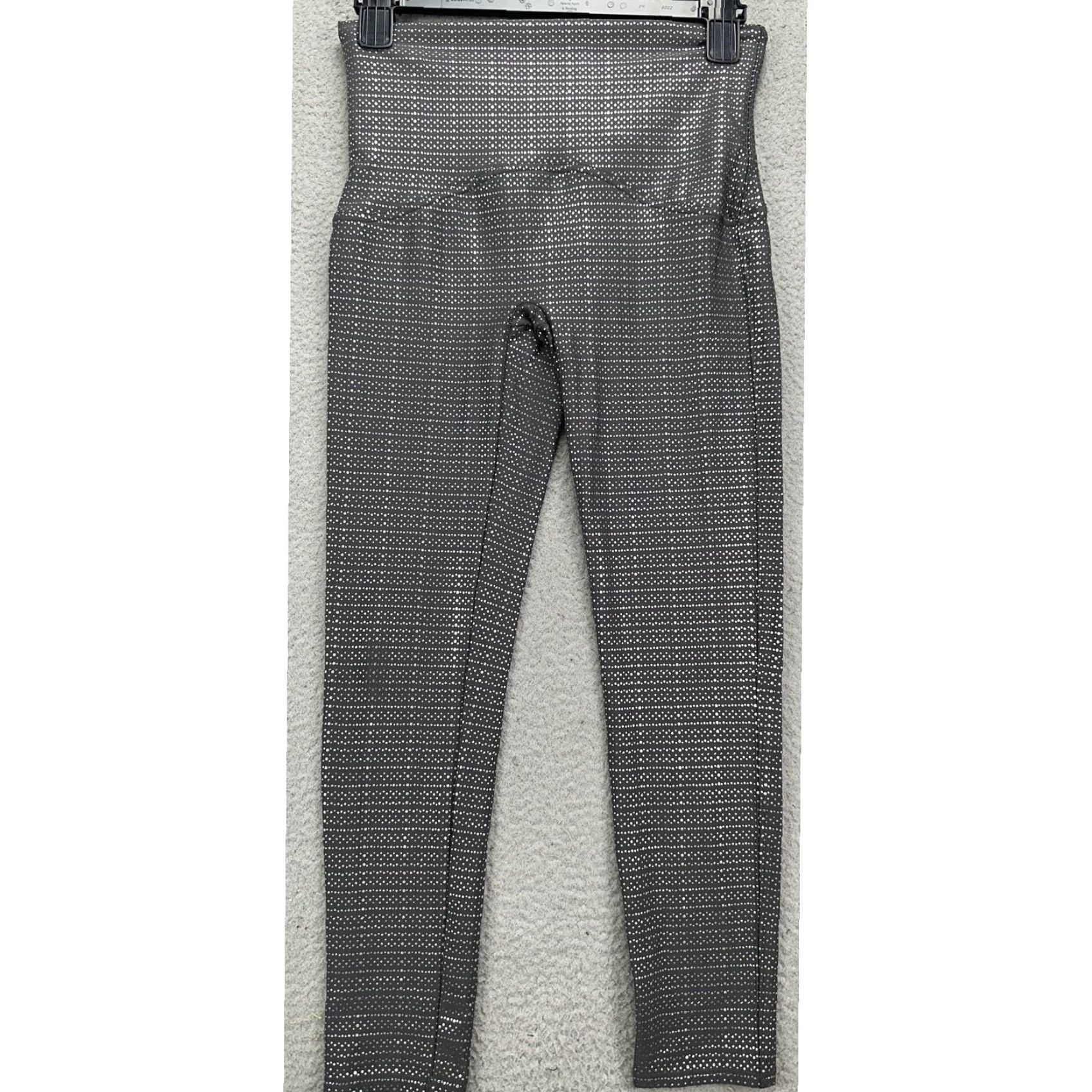 Spanx SPANX by Sara Blakely Womens Leggings M/M Gray Metallic Dot Nylon Elastane Polyester Stretch Skinny Pull On Compression Activewear Casual Size 32" / US 10 / IT 46 - 6 Thumbnail