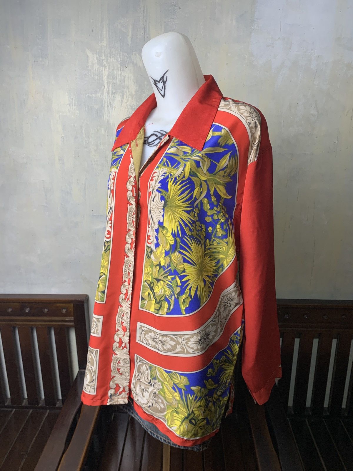 Japanese Brand 1990s Kanobi Japan Flower Elephant Art Graphic Silk Shirt Size M / US 6-8 / IT 42-44 - 2 Thumbnail