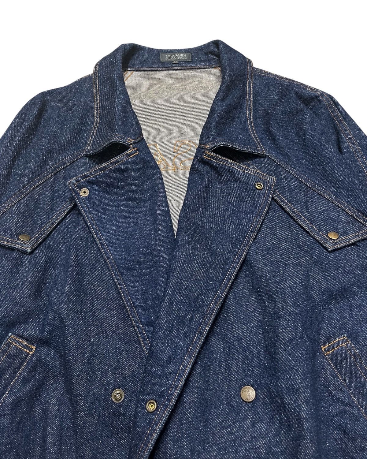 Trussardi 1980s Double Breasted Japanese Denim Blouson Jacket Size US XL / EU 56 / 4 - 5 Thumbnail