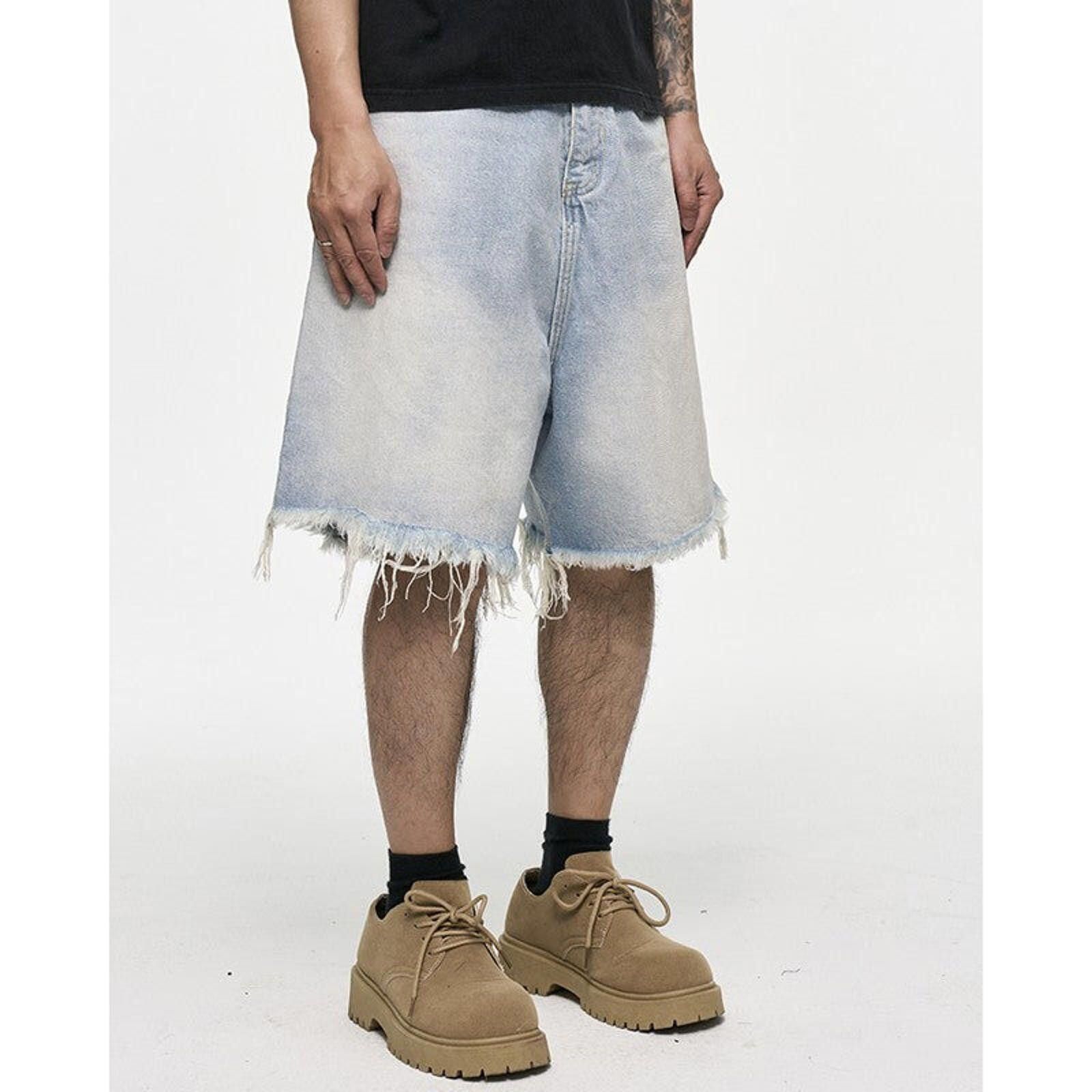 Other Blue Washed Denim Baggy Raw Hem Shorts, Acid Wash Shorts Size US 32 / EU 48 - 3 Thumbnail