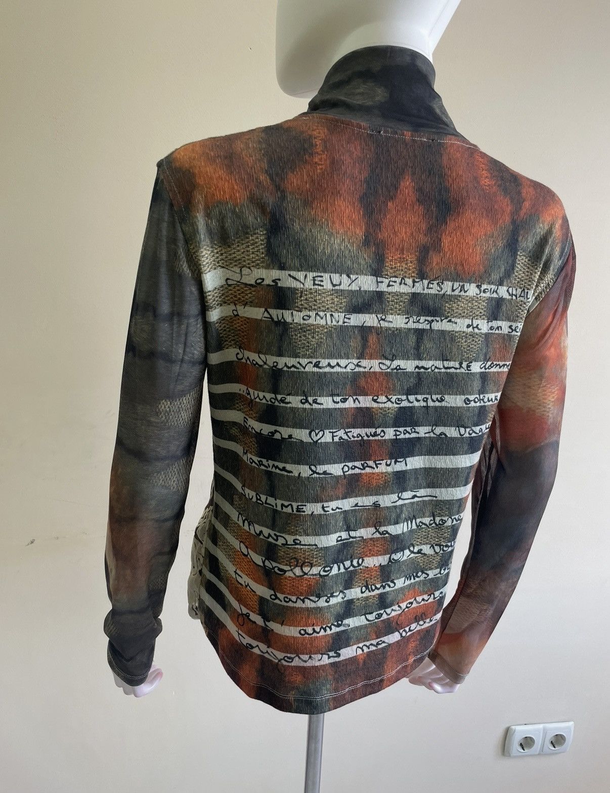 Desigual Desigual Mesh Top Long Sleeve Mock Neck Floral Script Size L / US 10 / IT 46 - 5 Thumbnail