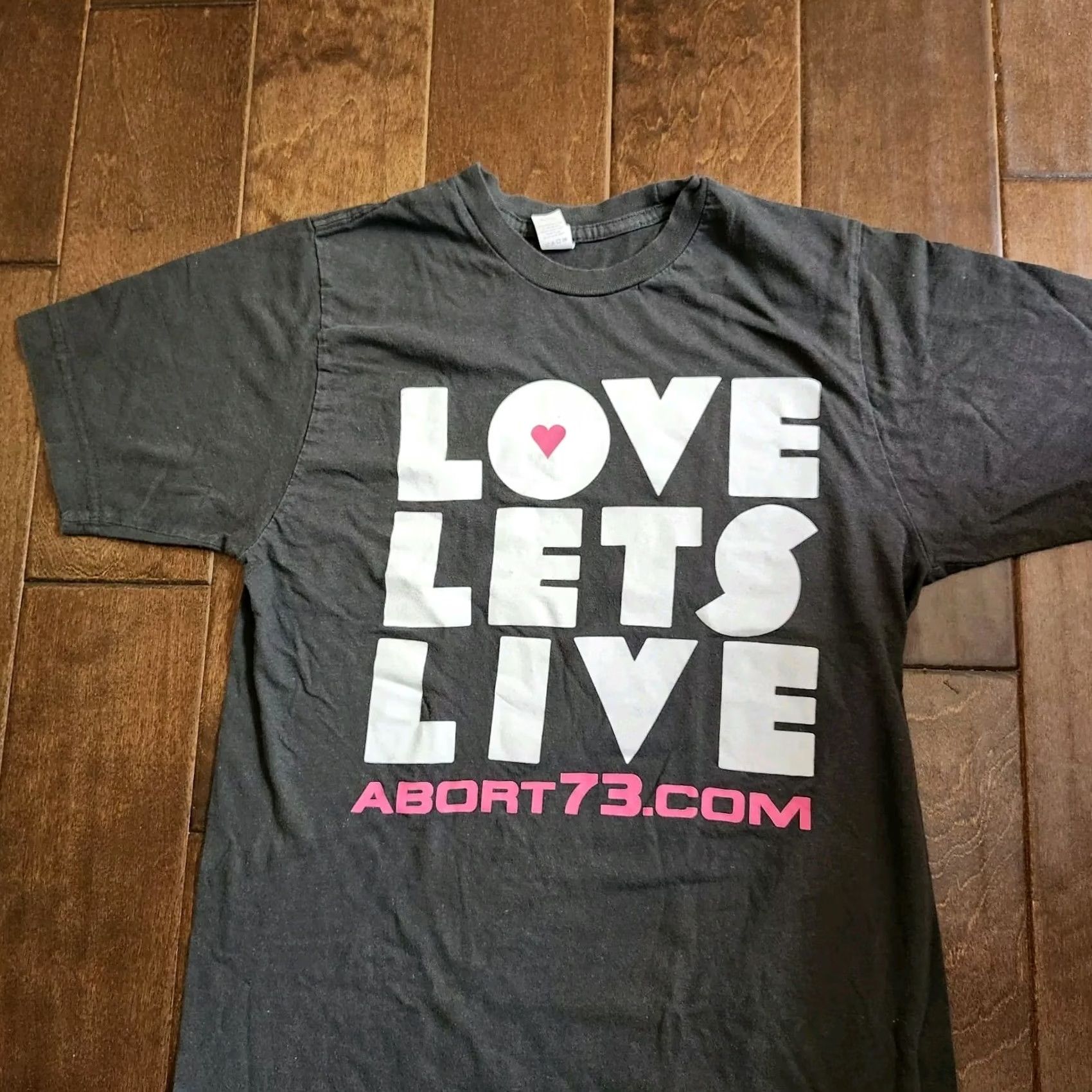 Vintage Abort73.com Women's T-Shirt - Love Let's Live Pro-Life Crew Neck Short Sleeve Black 100% Cotton Small Size S / US 4 / IT 40 - 4 Thumbnail