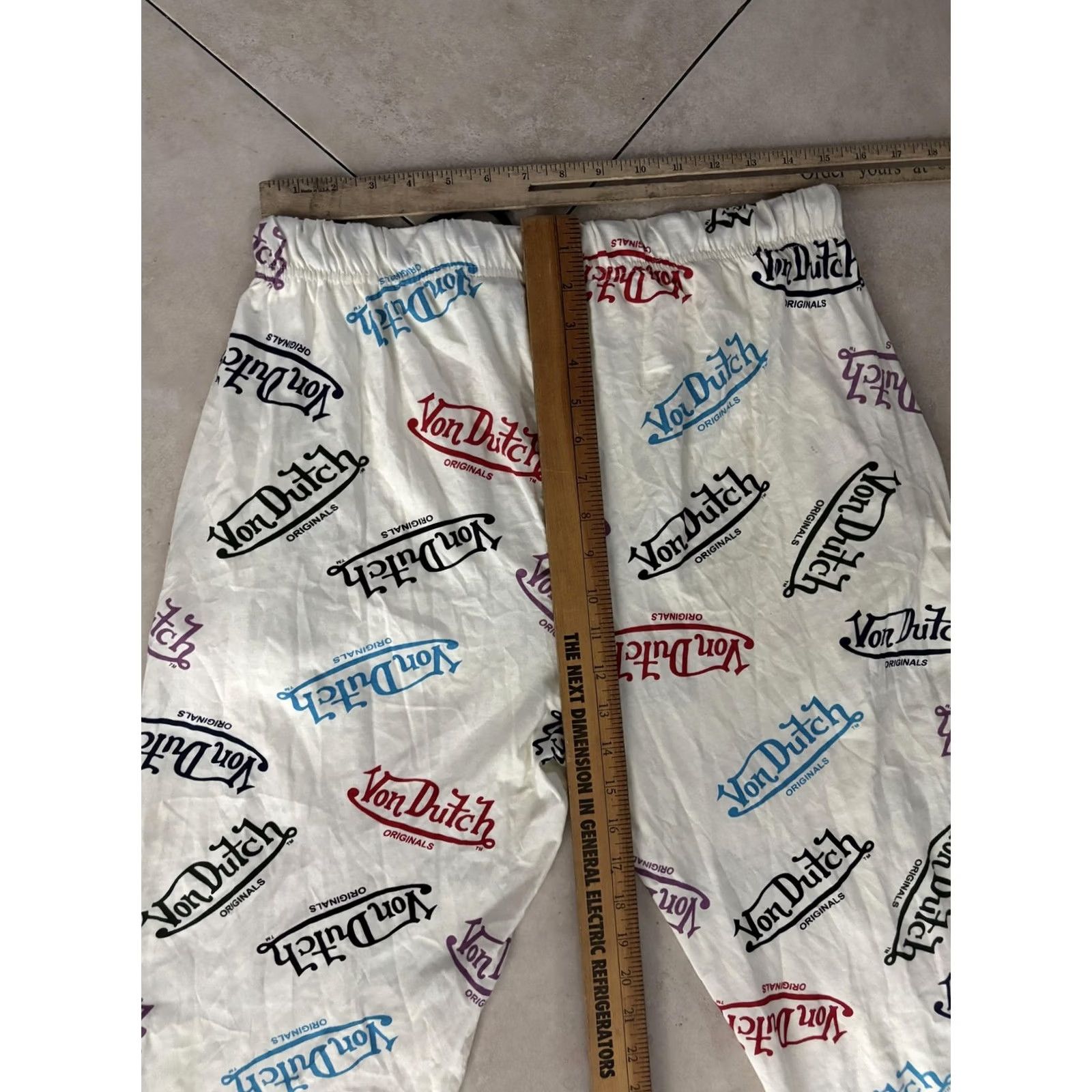 Von Dutch Von Dutch Mens Pajama Pants White Logo Print 100% Cotton Lounge Sleepwear M Size US 31 - 6 Thumbnail