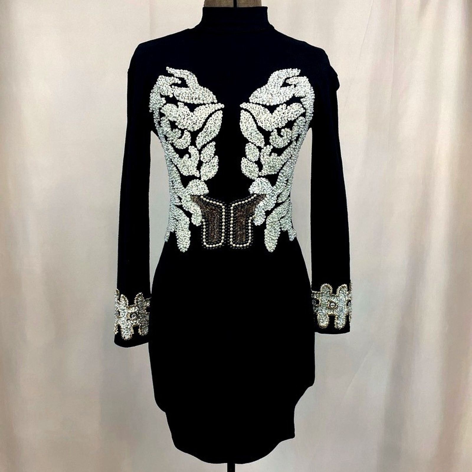 Womens (S/M) 90s Beaded Bodycon Cocktail Dress Mini Mobwife