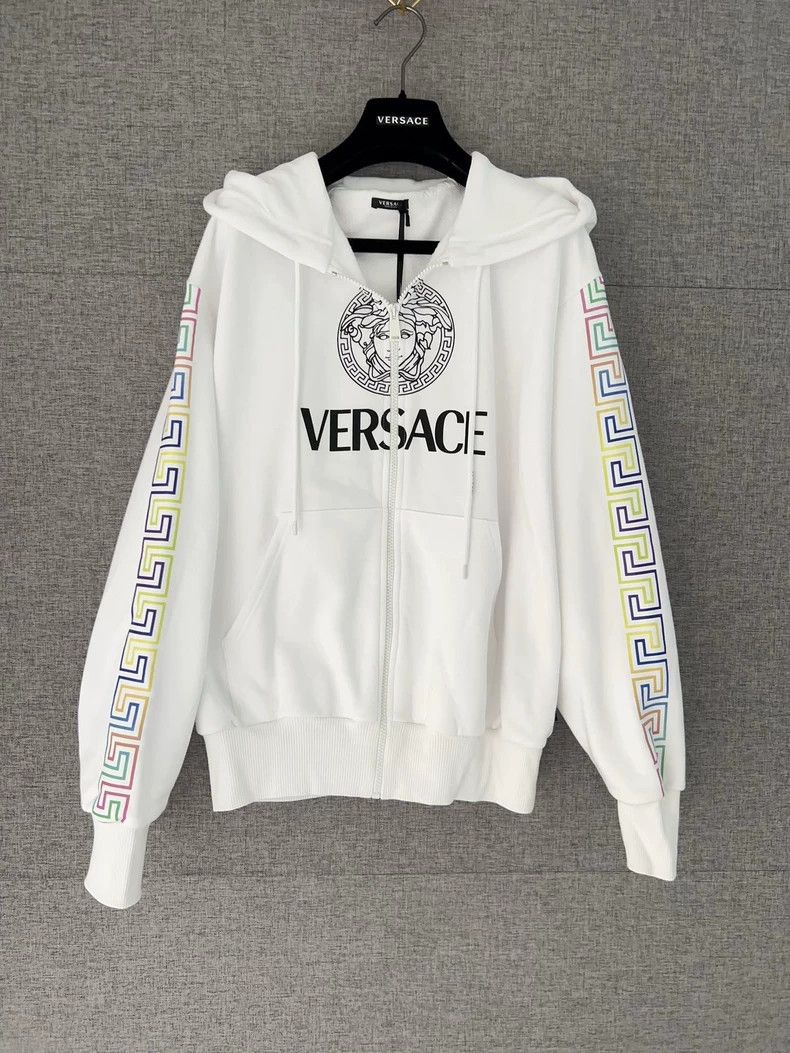 Versace Versace White Zip Hoodie with Rainbow Trim - dmc Size US L / EU 52-54 / 3 - 1 Thumbnail