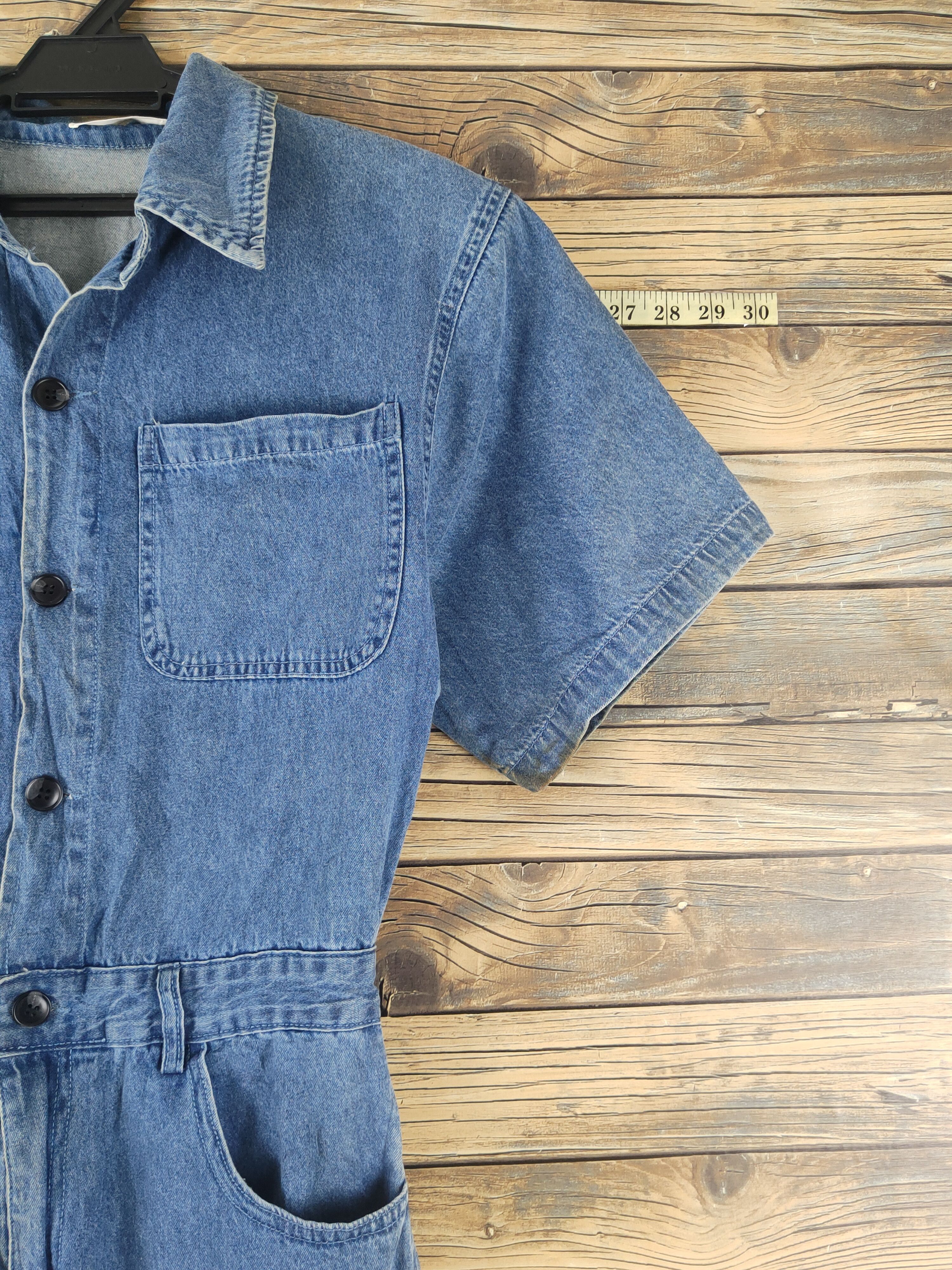 Vintage L.H Studio Blue Denim Short Sleeve Coveralls Size 29" - 6 Thumbnail