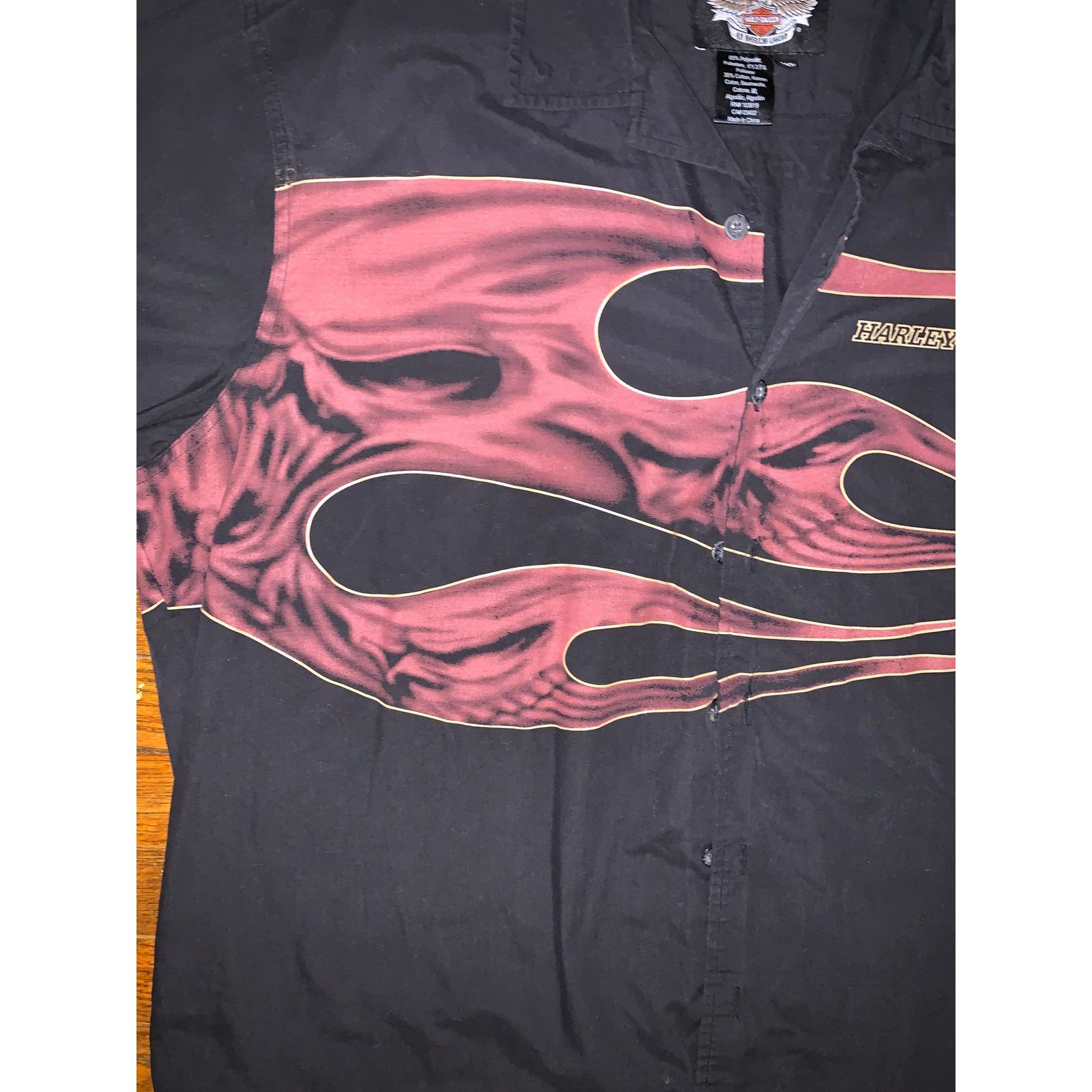 Harley Davidson Harley Davidson Flame Skull Button Up Shirt Black 2XL Biker Size US XXL / EU 58 / 5 - 5 Thumbnail