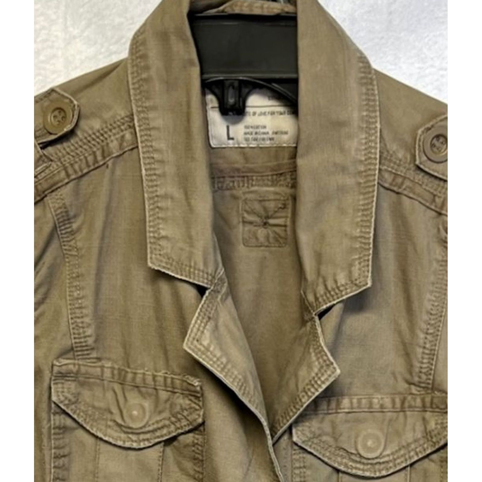 Vintage Aéropostale Women's Cargo Utility Military Jacket Khaki Beige L Coat Short Solid Pocket Pockets Button Closure Vintage Styled Mens Ladies Size L / US 10 / IT 46 - 3 Thumbnail