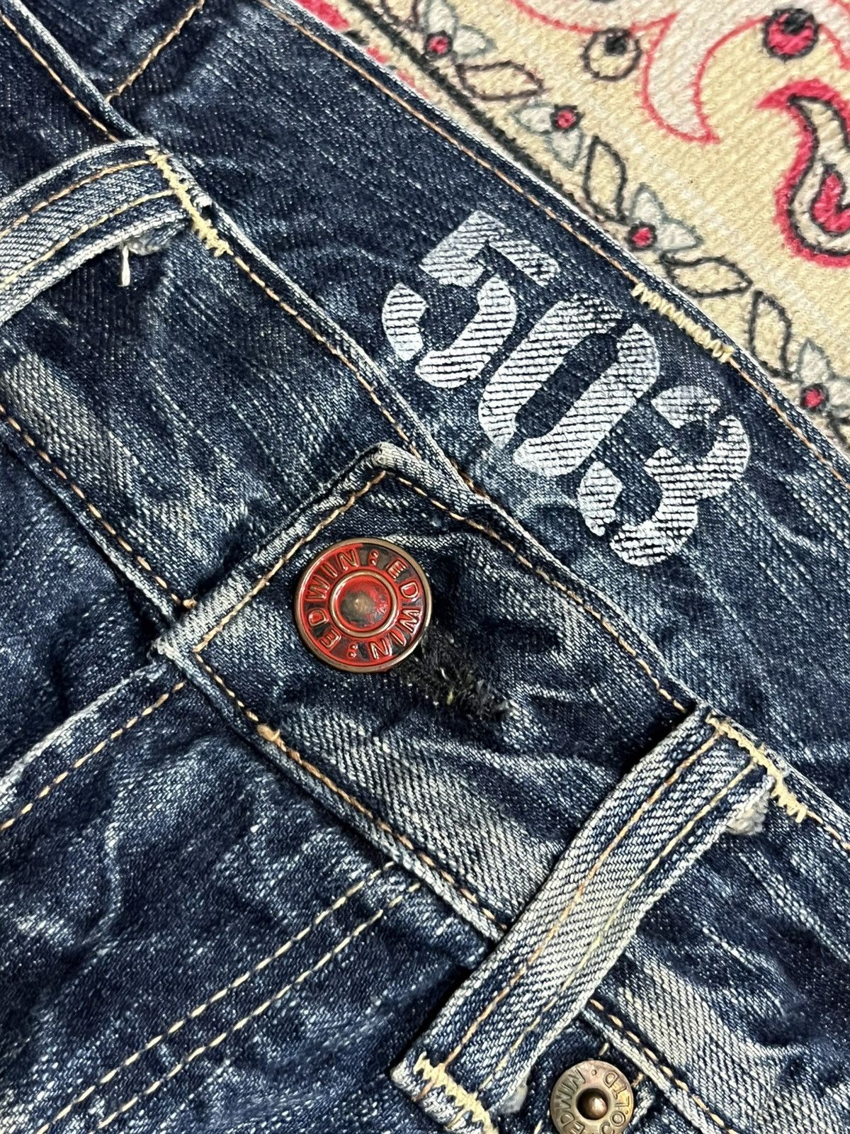 Edwin Edwin 503 Blue Trip Blue Faded Washed Ripped Flare Jeans Size US 32 / EU 48 - 5 Thumbnail