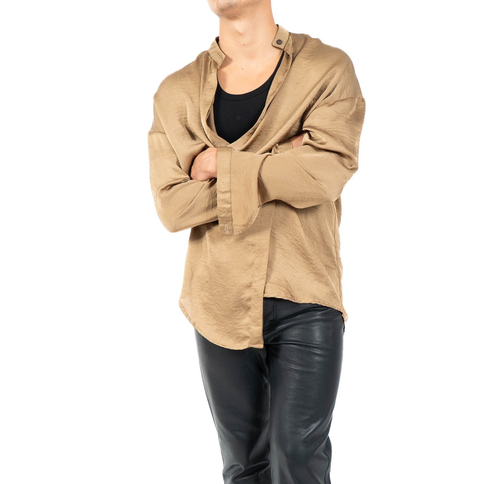 Haider Ackermann SS14 Oversized Mandarin Shirt in Gold-Beige Washed Silk Size US XS / EU 42 / 0 - 3 Thumbnail