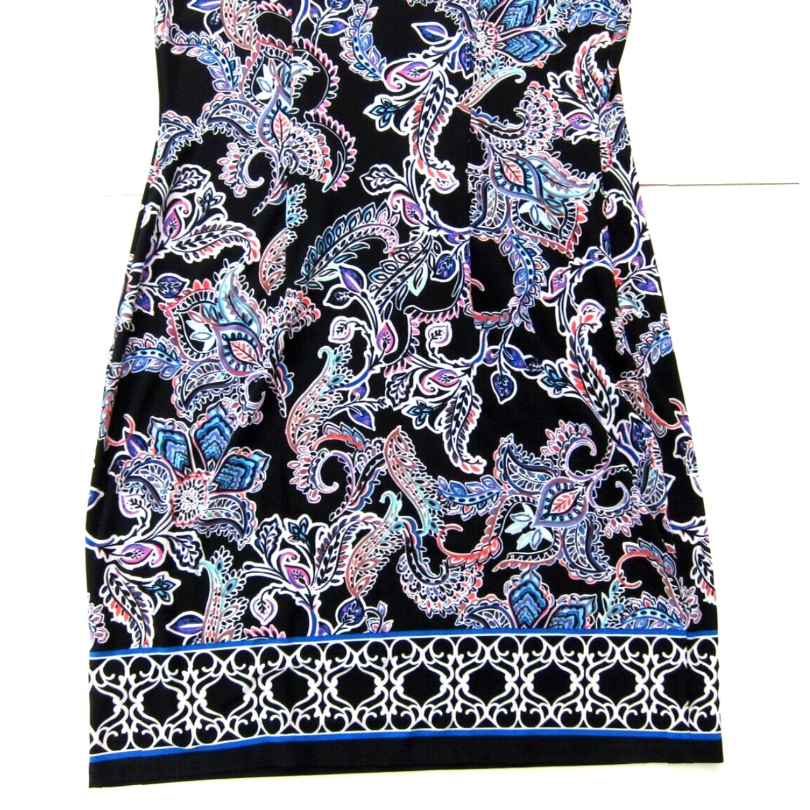 Liz Claiborne Liz Claiborne Shift Dress Cap Sleeve Black 12 Women's Paisley Floral Stretch Knee Length Size XL / US 12-14 / IT 48-50 - 6 Thumbnail