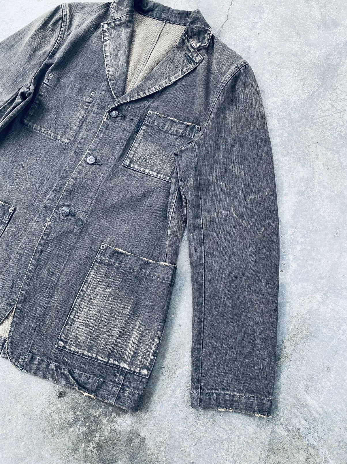 Tete Homme Vintage 90s Tete Homme Issey Miyake Denim Jacket Distressed Size L / US 10 / IT 46 - 5 Thumbnail