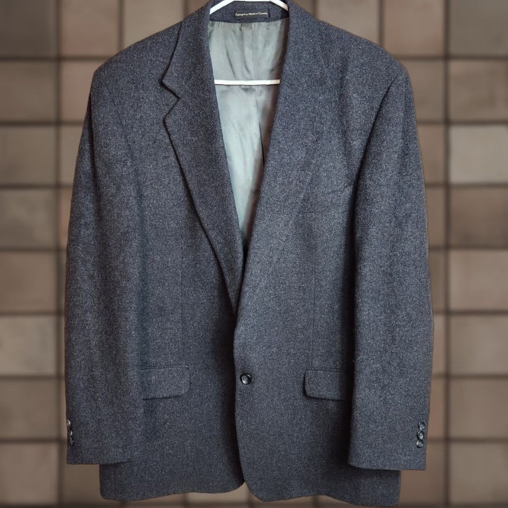 Camel VINTAGE Botany 500 Mens Sport Coat Charcoal Gray 2 Button Camel Hair Sz 44L Blazer Notch 3-Button Single-Breasted Mens Size 44R - 1 Thumbnail