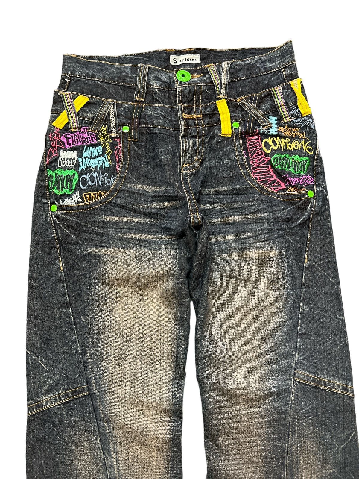 Japanese Brand × Vintage DOUBLE WAIST💥SORRIDERE EMBROIDERED DISTRESSED DENIM PANT Size US 30 / EU 46 - 2 Thumbnail