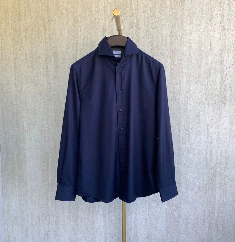 Brunello Cucinelli Brunello Cucinelli Blue Cotton Shirt - dmc Size US M / EU 48-50 / 2 - 1 Thumbnail