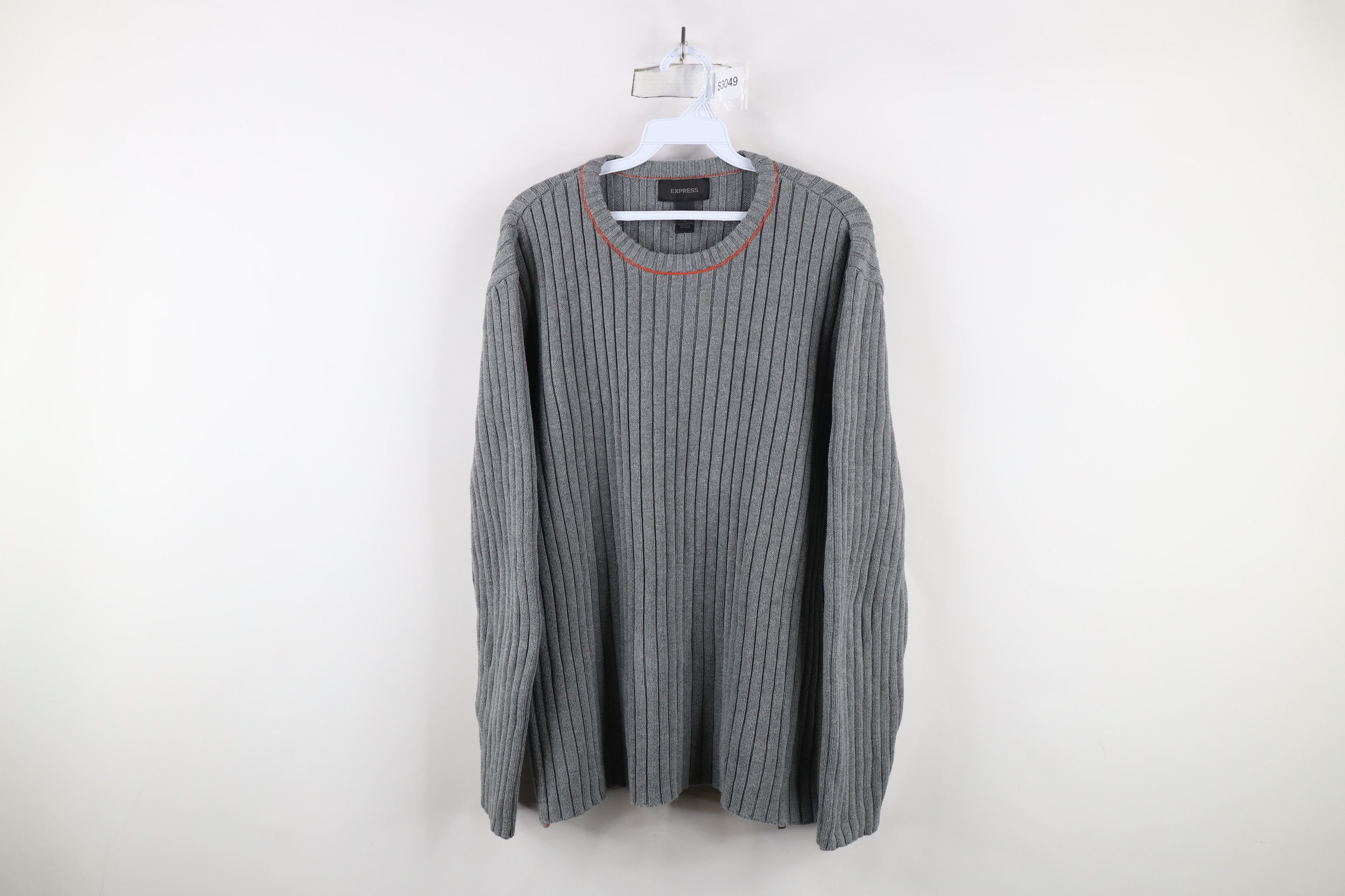 Express × Vintage Vintage Y2K Express Chunky Ribbed Knit Crewneck Sweater Gray Size US XL / EU 56 / 4 - 1 Thumbnail