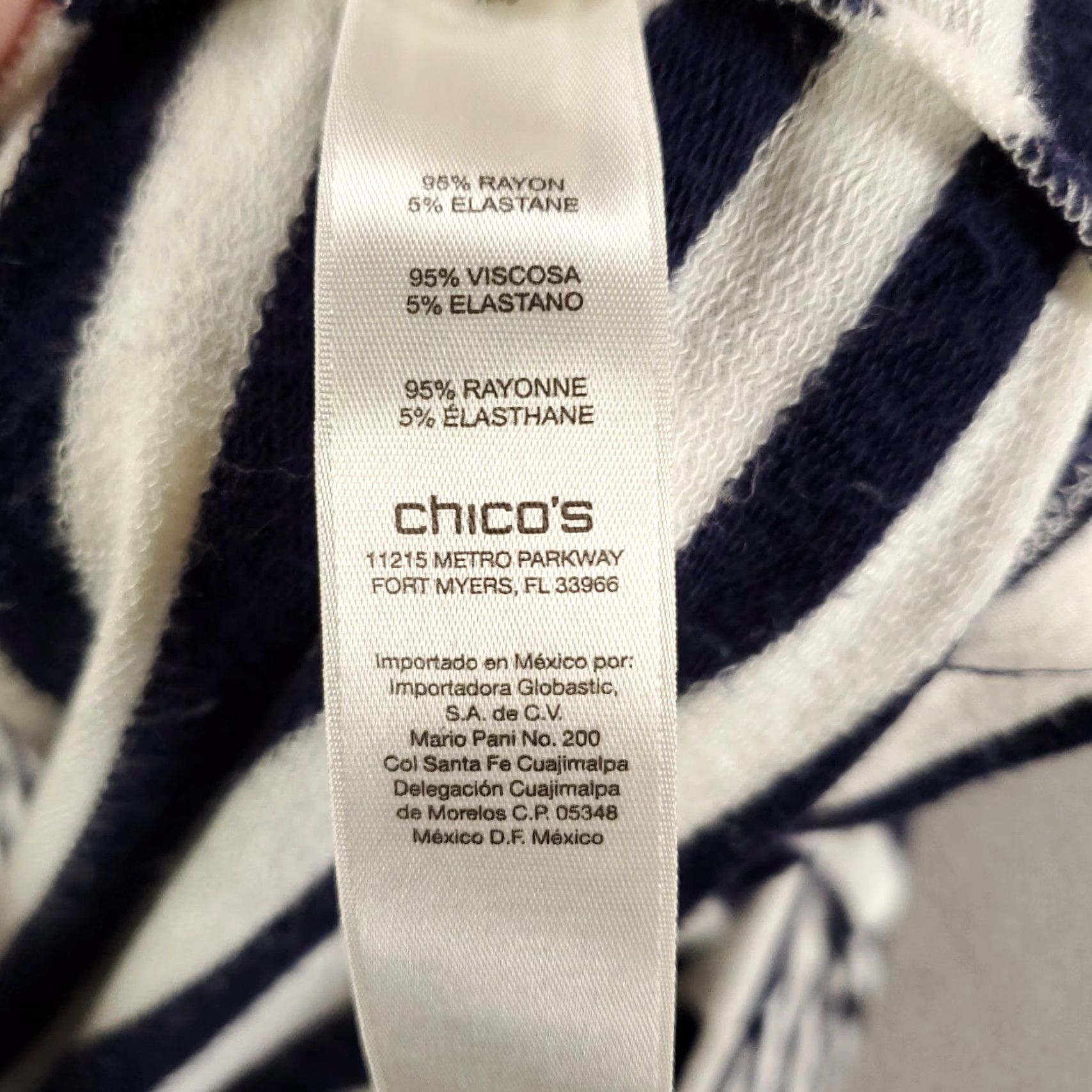 Vintage Chicos Cardigan Womens XL Navy Blue White Striped Waterfall Open-Knit Viscose Spandex Knit Casual Womens Size XL / US 12-14 / IT 48-50 - 6 Thumbnail