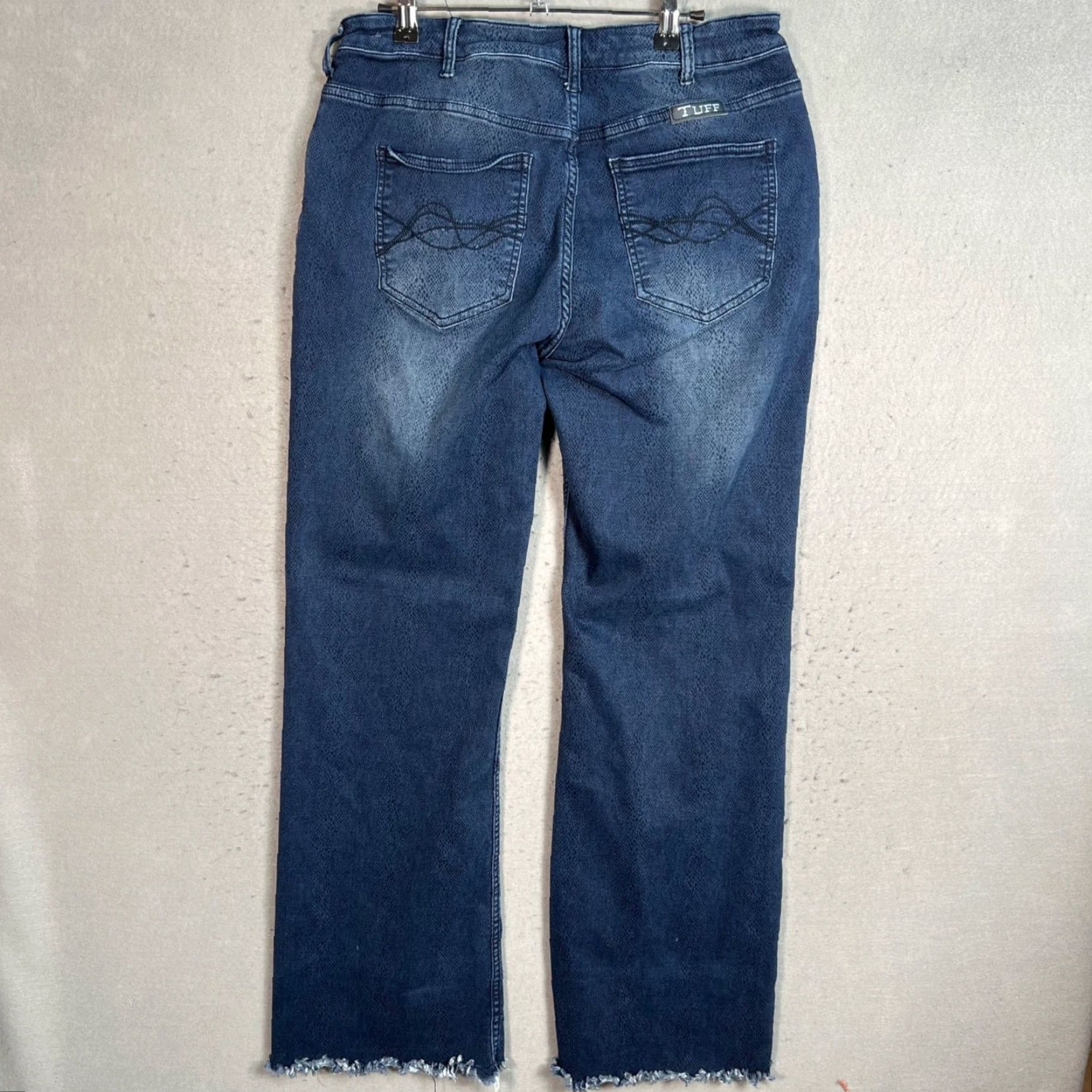Vintage VINTAGE Cowgirl Tuff Womens Bootcut Jeans 31 Blue Snake Print Frayed Hem Stretch Size 24" / US 00 / IT 34 - 2 Thumbnail