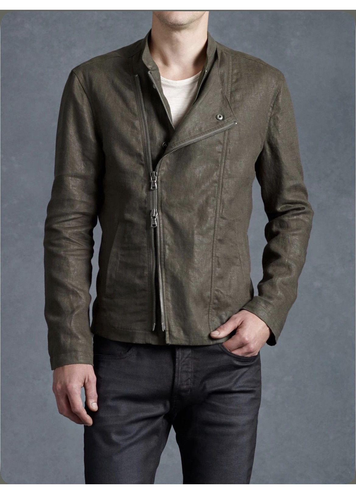 John Varvatos Linen Moto Jacket Medium Size US M / EU 48-50 / 2 - 1 Thumbnail