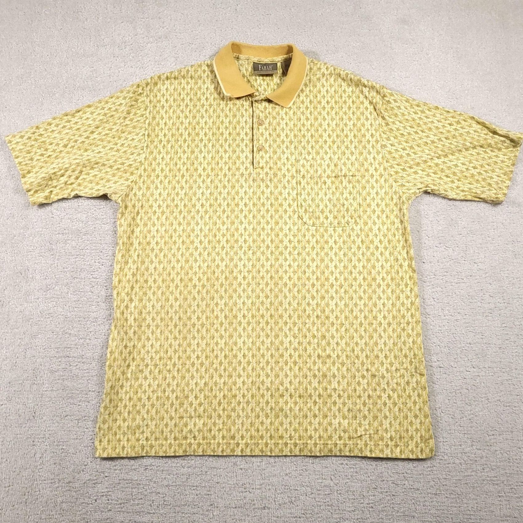 Farah Farah Polo Shirt Mens Large Yellow Geometric Pattern Pocket 100% Cotton Casual Size US L / EU 52-54 / 3 - 2 Thumbnail
