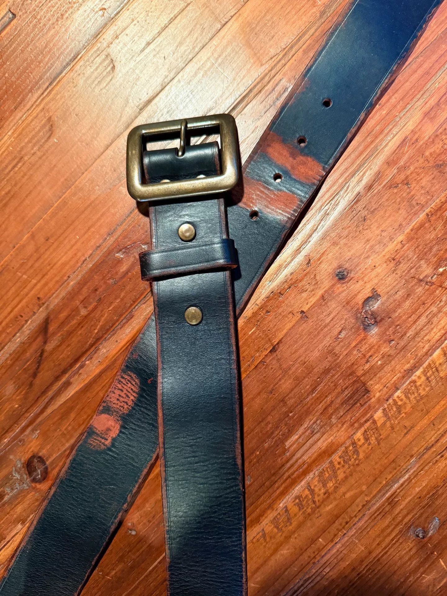 RRL Ralph Lauren RRL Black Leather Belt Brass Buckle Italy Size ONE SIZE - 2 Thumbnail