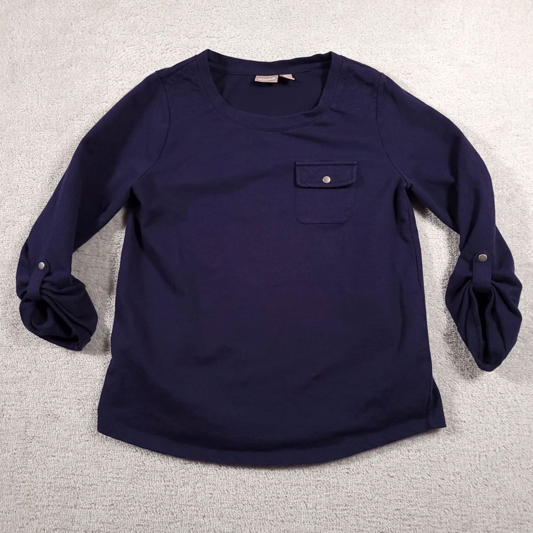 Vintage Chico's Shirt Women’s 1 US Medium Navy Blue 3/4 Sleeve Heavy Knit Casual Pocket Shirt Size M / US 6-8 / IT 42-44 - 2 Thumbnail
