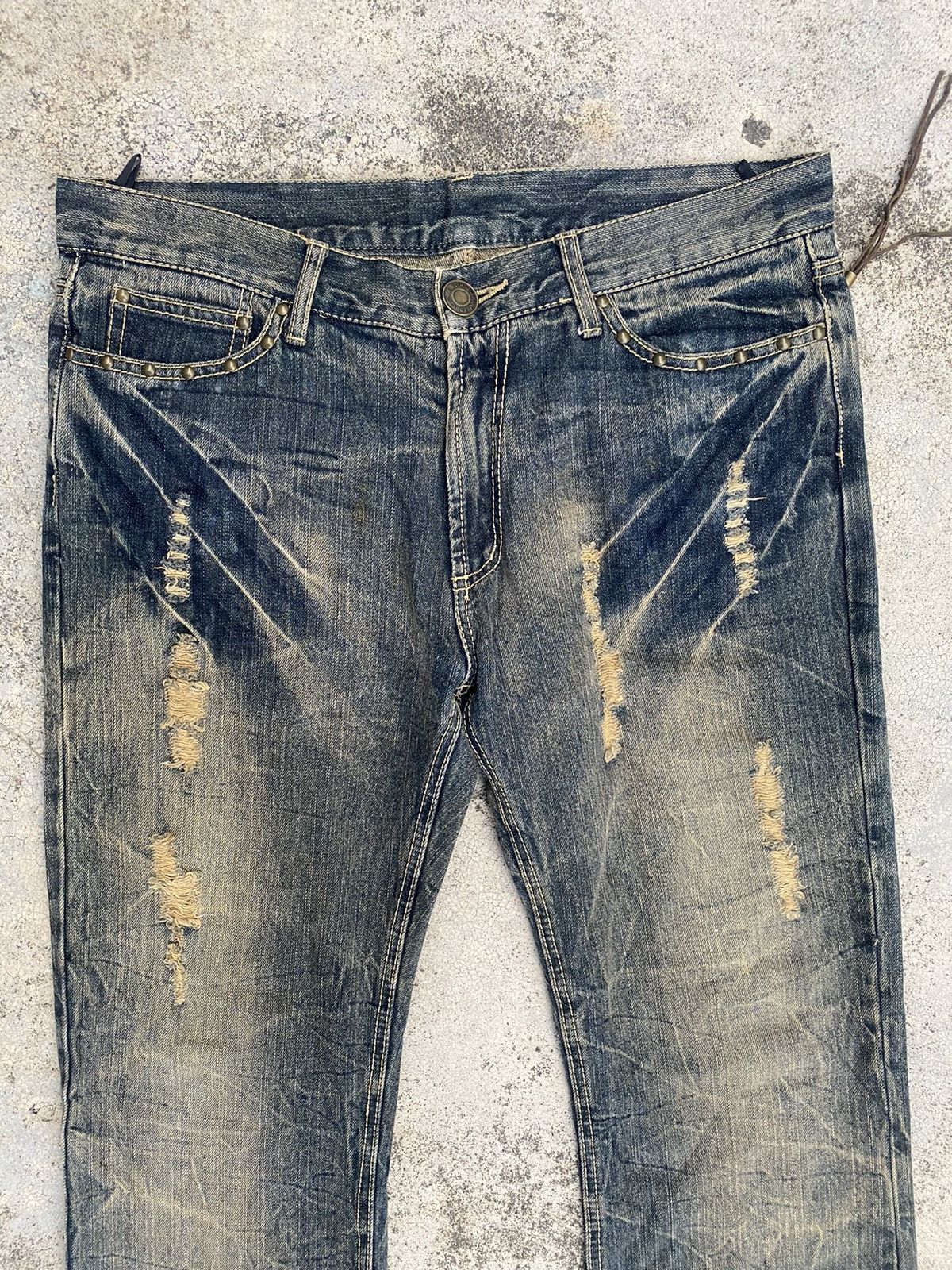 If Six Was Nine × Japanese Brand × Tornado Mart Edwin Distressed Mud Washed Studed Jeans Size US 35 - 2 Thumbnail