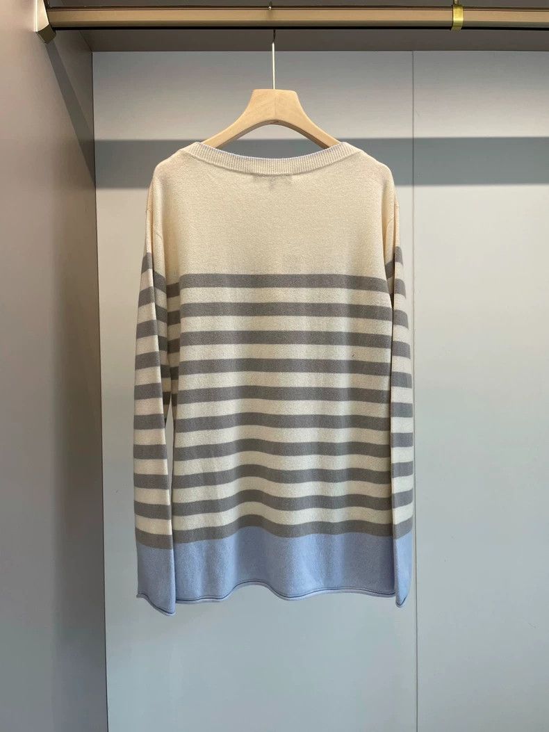 Loro Piana LORO PIANA Blue gray striped cashmere sweater Size L / US 10 / IT 46 - 2 Thumbnail