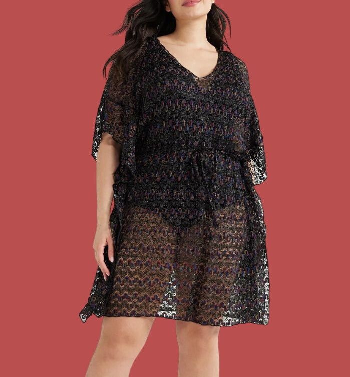 Other Time And Tru - Women's Crochet Kaftan Cover Up - Black - Med Size ONE SIZE - 1 Thumbnail