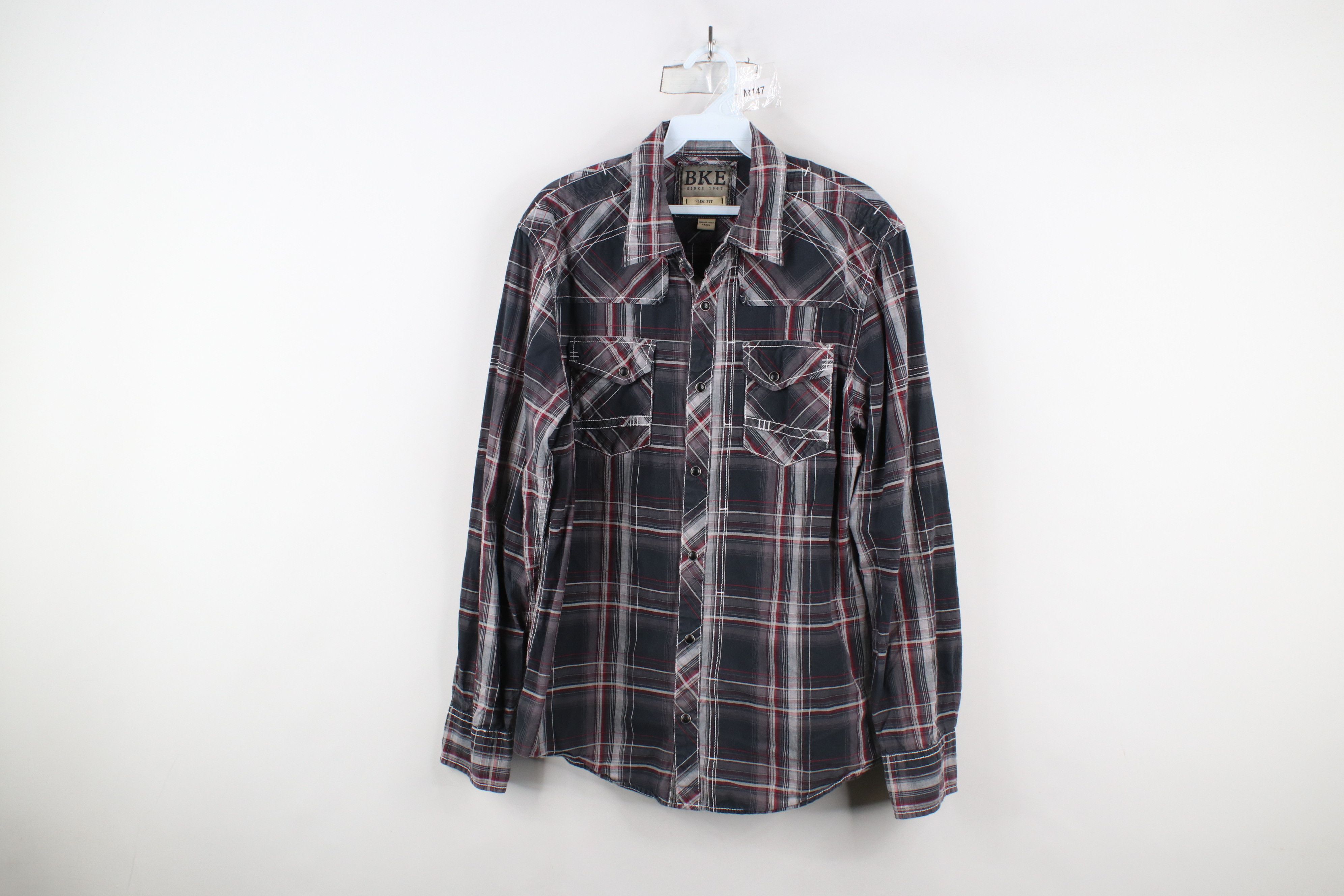 Vintage Buckle BKE Slim Fit Thick Stitch Snap Button Collared Shirt Size US L / EU 52-54 / 3 - 1 Thumbnail