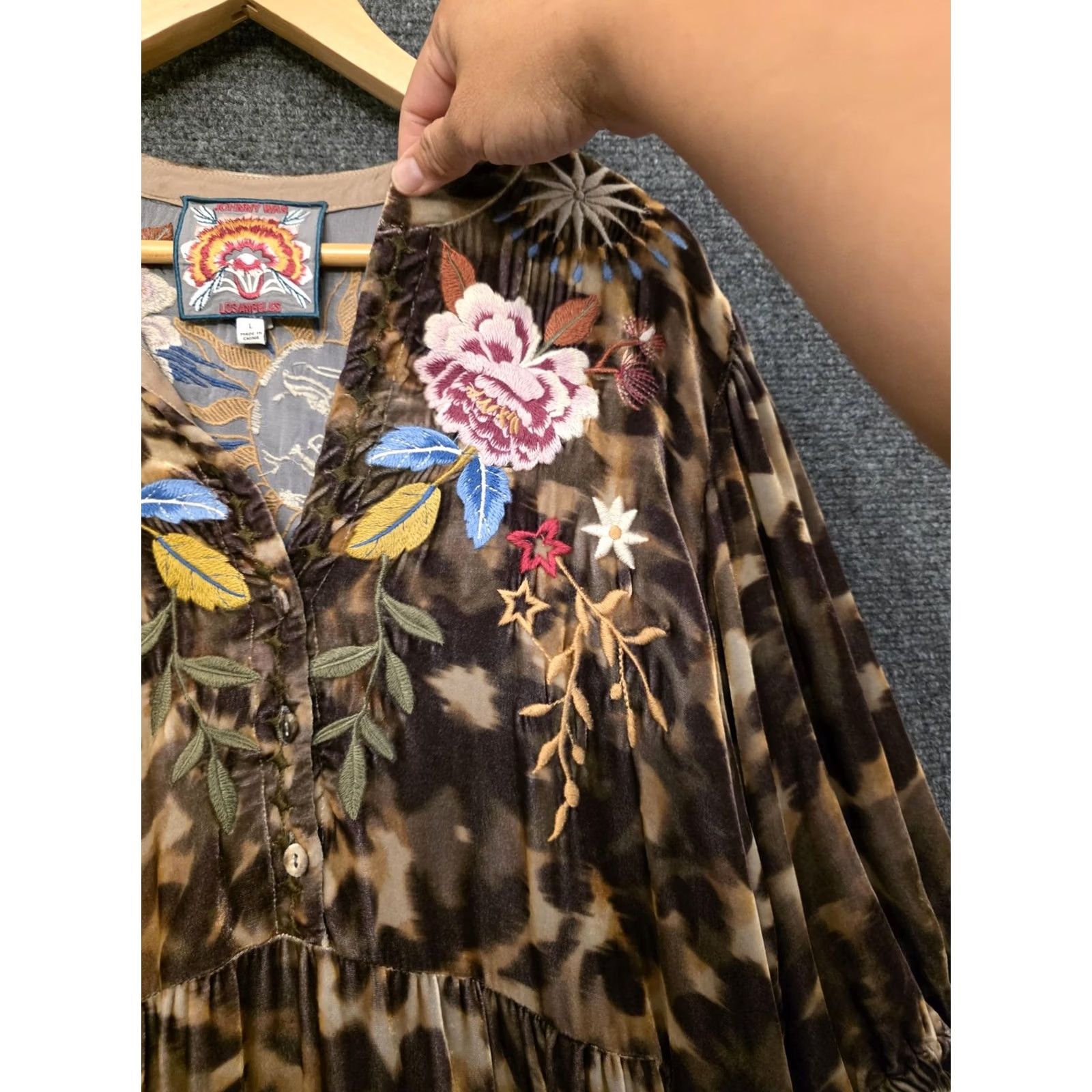 Johnny Was Johnny Was Dress Womens L Brown Velvet Animal Print Embroidered Hi Low Swing Size L / US 10 / IT 46 - 6 Thumbnail