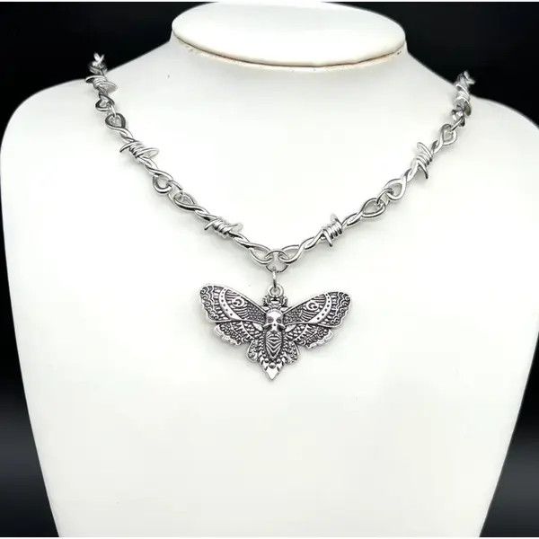 VIBE Chrome Necklace Spike Post Barb Wire Punk Butterfly Chain Size ONE SIZE - 1 Thumbnail