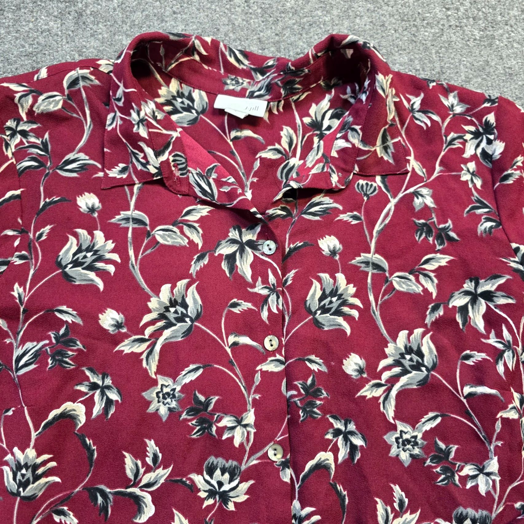 J. Jill J Jill Top Women Large Red Floral Button-Up Tunic Long Sleeve Career Casual Shirt Size L / US 10 / IT 46 - 2 Thumbnail