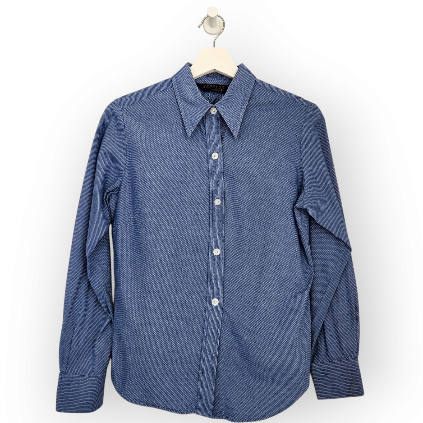 Express Vintage 90s Express Blue Pinstripe OfficeButton Down Shirt S Size S / US 4 / IT 40 - 8 Thumbnail