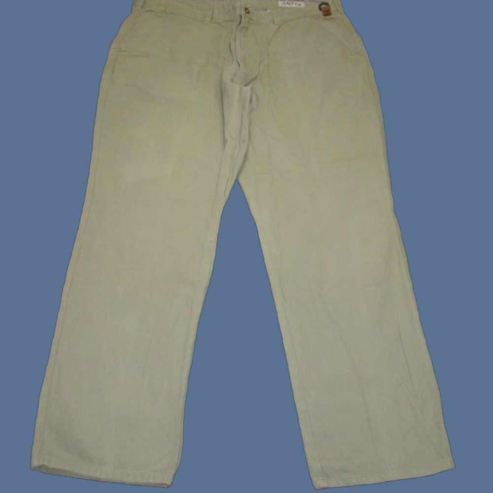 Orvis VINTAGE Orvis Mens Chino Pants Leather Trim Khaki Twill Field Hunting Fishing 42 Waist 42" Straight Leg Front Flat 33in Inseam Size US 42 / EU 58 - 1 Thumbnail