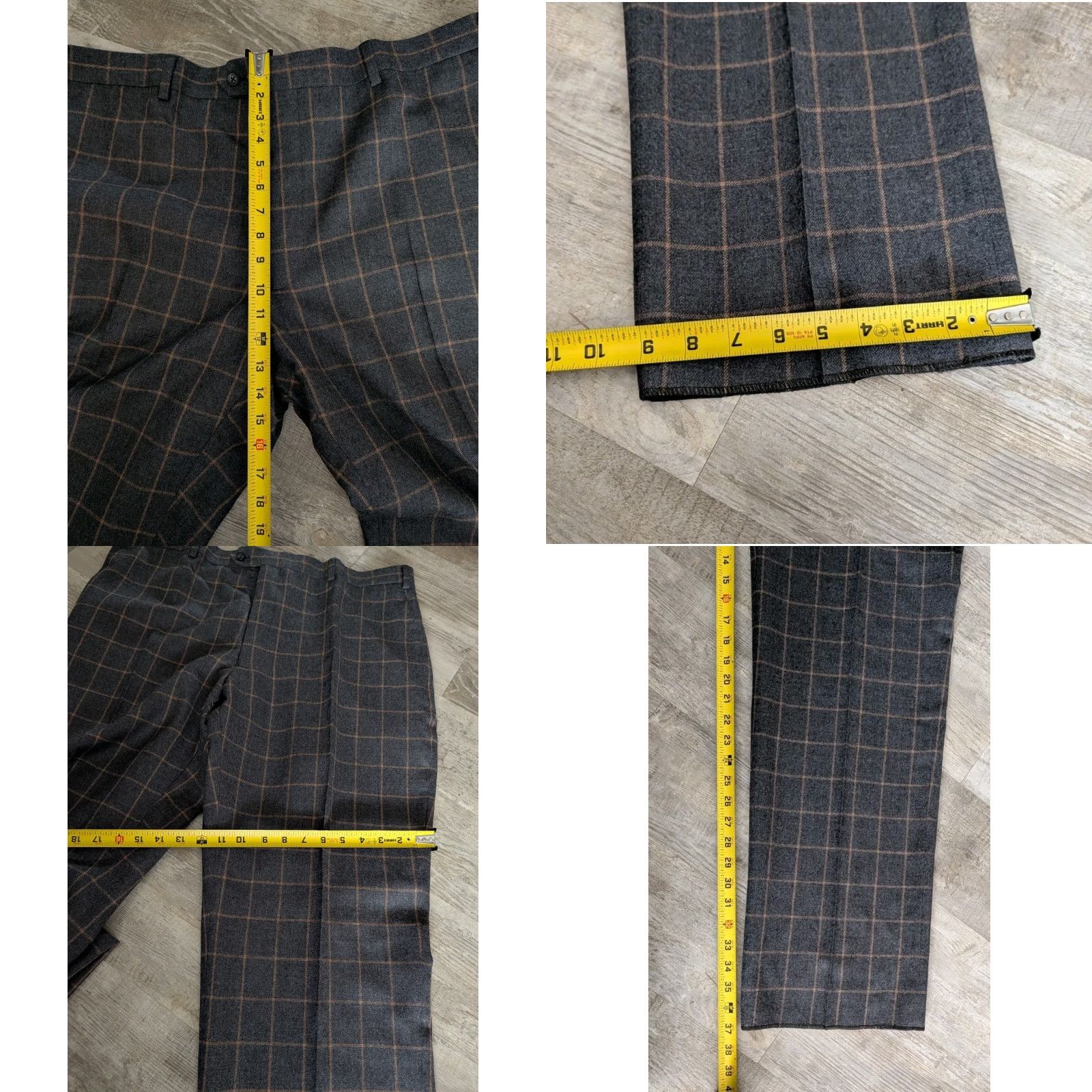 Vintage PAUL FREDRICK Gray Windowpane Wool Dress Pants 42X37 Pleated Regular Fit Men's Size US 42 / EU 58 - 8 Thumbnail