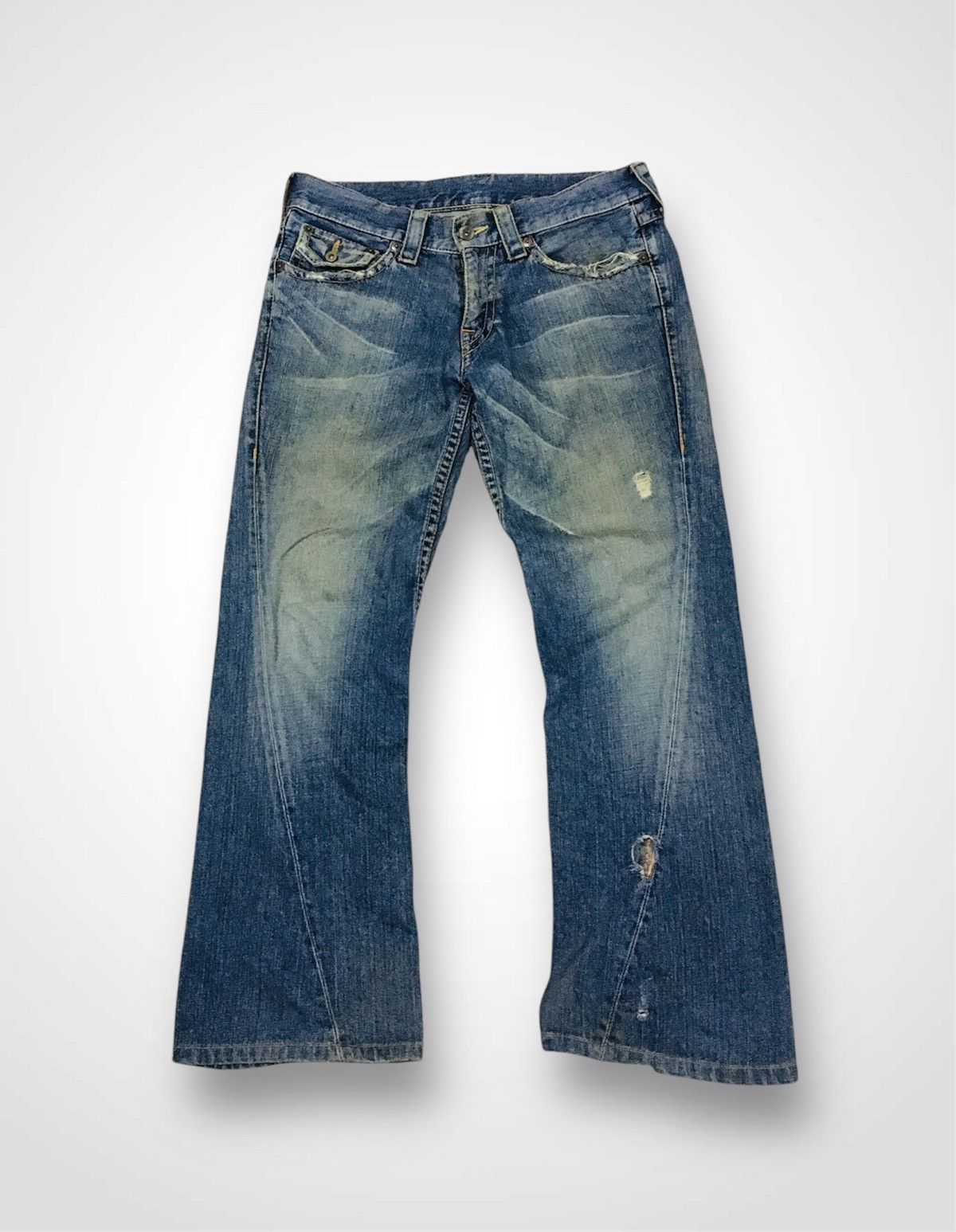 Japanese Brand Unbranded Distressed Flare Jeans (Y01) Size US 33 - 1 Thumbnail