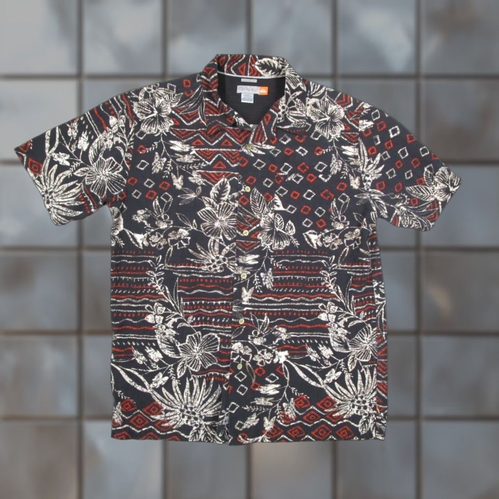Quiksilver VINTAGE Quiksilver Shirt Mens Large Black Hawaiian Tropical Short Sleeve Button Up Silk Blend Casual Size US L / EU 52-54 / 3 - 1 Thumbnail