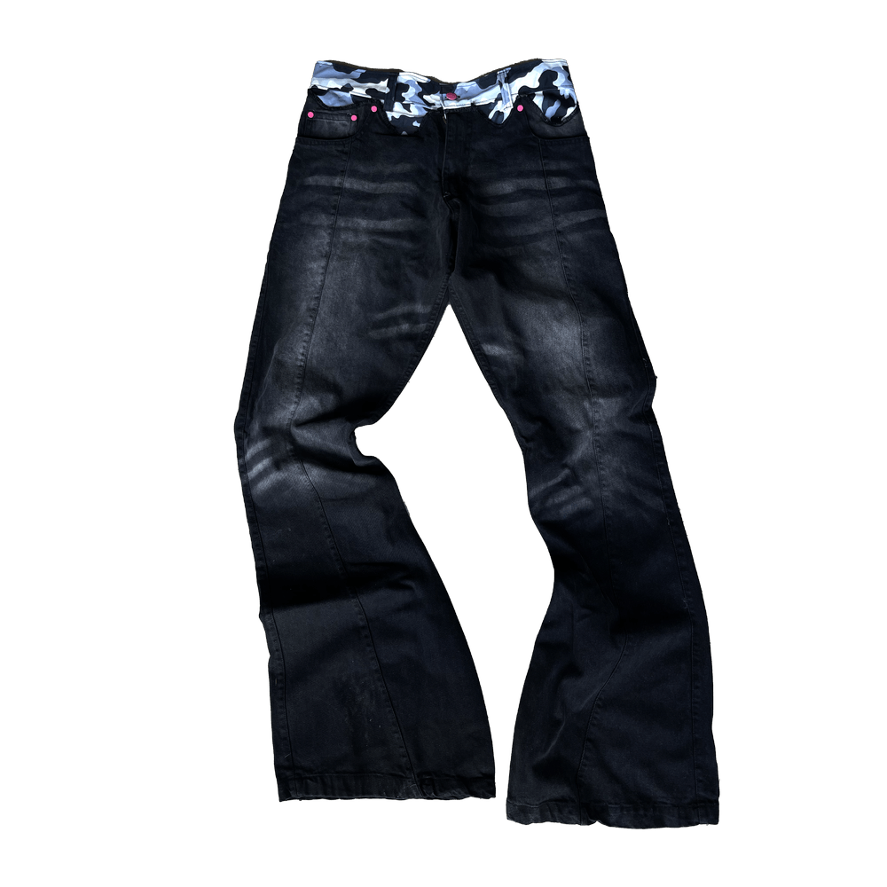 【YORI SPORT】5STRIE DENIM JEANS BLACK 5-Stripe Elastic Denim (Black/White) | YORI