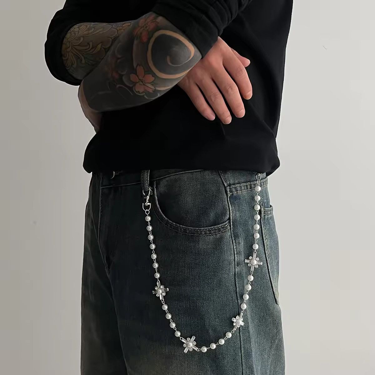 Jewelry Pearl Cross Pant Wallet Chain | Pendant with Crystal Accents Size ONE SIZE - 3 Thumbnail